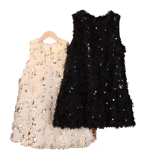 Customizable Girls Autumn Winter Dress Children's Velvet Sequin Girl Sleeveless Princess Dress