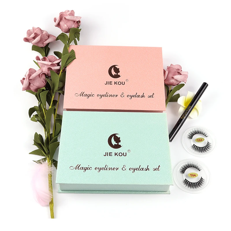 Настоящие норковые ресницы с волшебный подводка для глаз комплект JIE KOU Ленточные накладные ресницы оптовая продажа шелковые ресницы