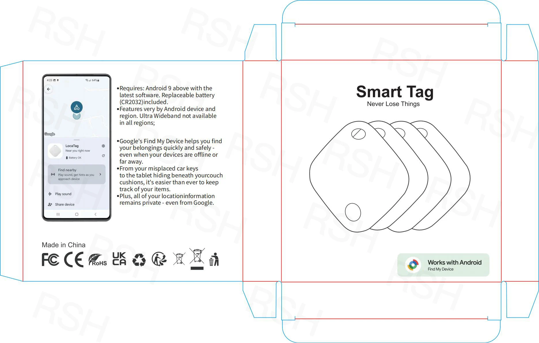 RSH Custom Logo Google Find My Tag Android Smart Tracker Key Finder Locator Wallet Lugggae Pet Tracking GPS Tracker Find Hub details