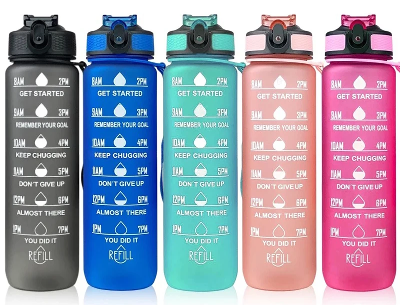 32oz 1l Bpa Free Time Marker Leak Proof Tritan Motivational Custom Logo Straw Tritan Sport