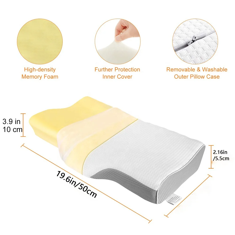 DONAMA Cuscino cervicale per collo e spalle, cuscino sagomato in memory foam, cuscino ergonomico di supporto per il collo per chi dorme sul lato posteriore dello stomaco con federa, king size