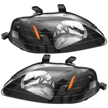 Car Headlamp w/Amber Corner Lamps Headlight Assembly for Honda Civic 1999-2000 Pair Car Head Light