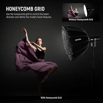 NEEWER 28"/70cm Parabolic Softbox Bowens Mount, Quick Release with Diffusers/Grid/Bag for Video Continuous Lighting CB60 CB200B detail image