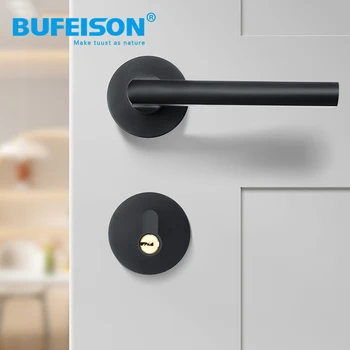 Bedroom door lock indoor silent door lock, split lock black bathroom solid wood door handle household universal