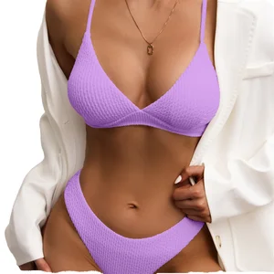 Women's Sexy Solid Color Gingham Bikini Set 2-Piece Split Swimsuit