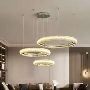 Modern Luxury Crystal Chrome Hanging Light Dining Room String Ring Crystal Chandelier
