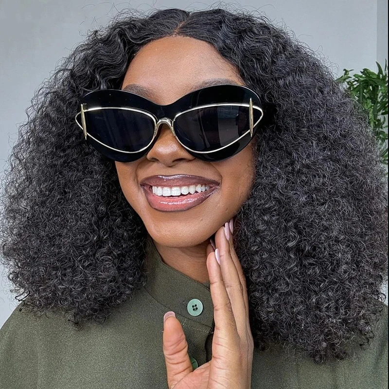 Luxury Brand Double Thick Frame Big Cat Eye Sunglasses Women 2024 New Trend  Designer Fashion Punk Oversized Sun Glasses for Men