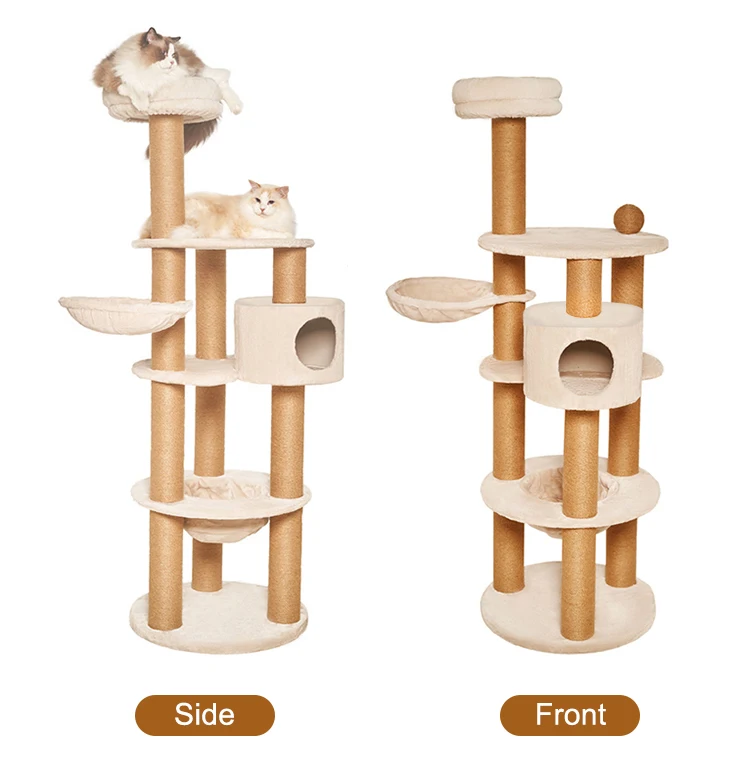 2023 Modern Luxury Pet Wooden Tree House Sisal Rope Scratch Posts Cat ...