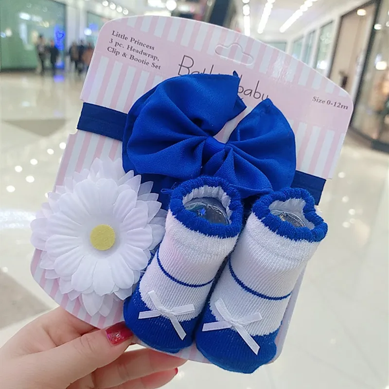 3 шт., хлопковые носки и повязки на голову для девочек 0-3 месяца