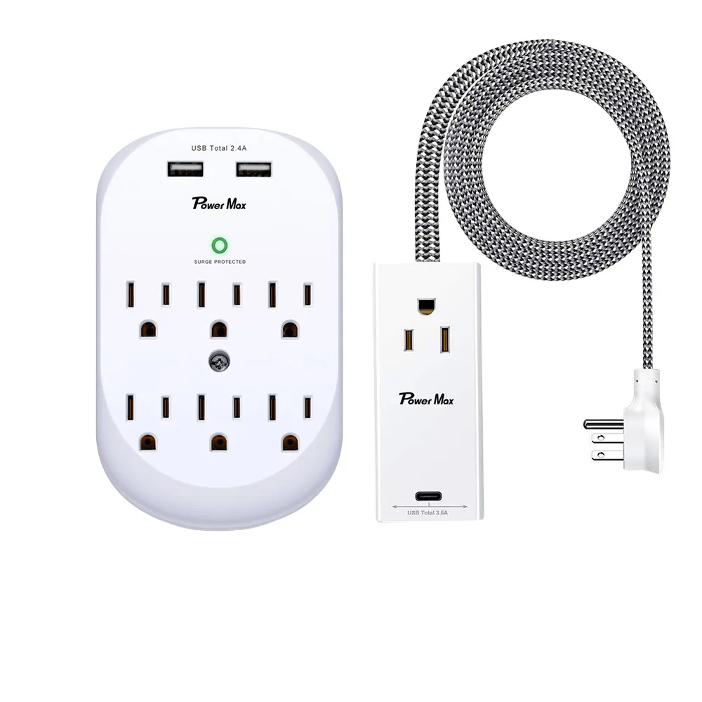 KOOPER Outlet Extender w/ Smart Night Light 6 Outlet Surge Protector with 2 USB 