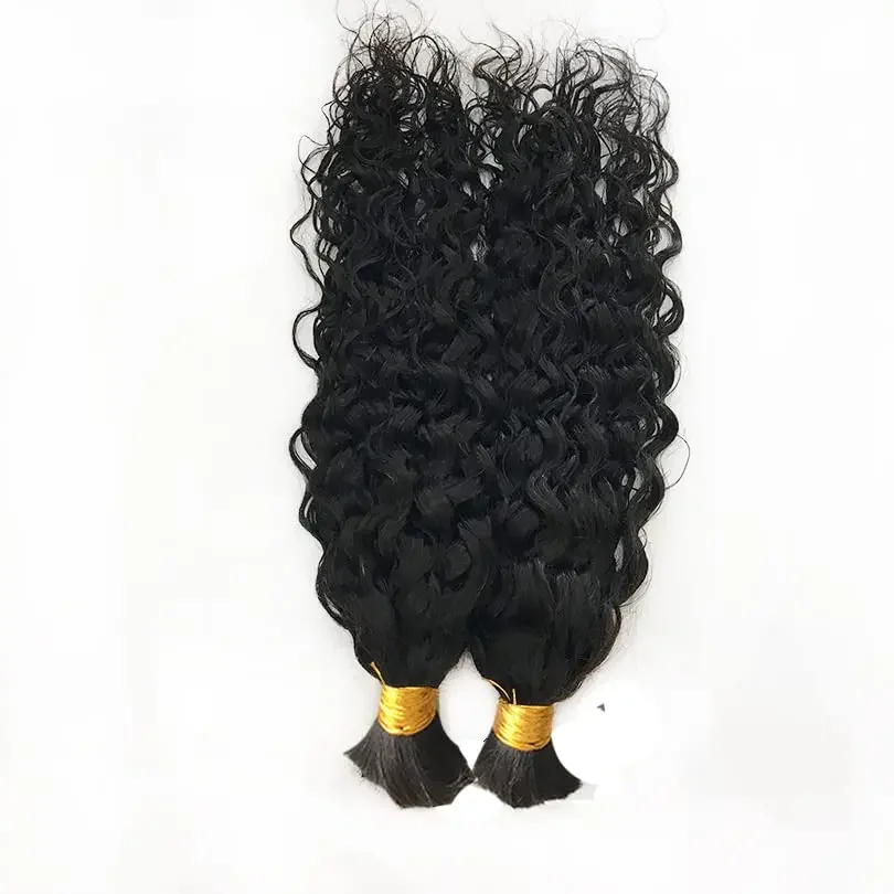 Lot de 3 mèches de cheveux brésiliens naturels ondulés en vrac, sans trame, pour tressage, micro-tresses humides et ondulées, 100 g_voghion.com