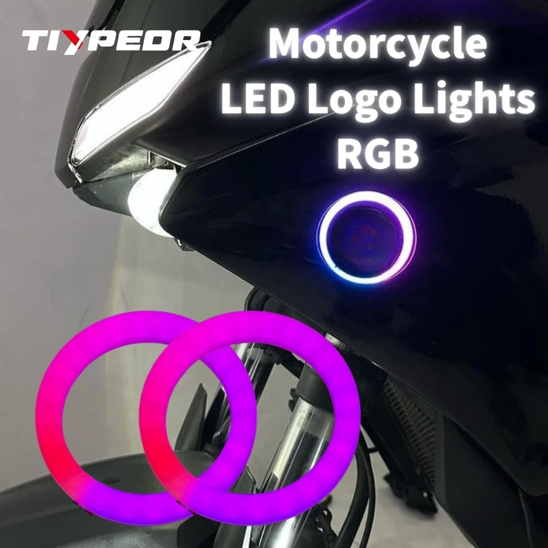 TIYPEOR LED Angel Eyes 50mm RGB Bluetooth Control Light Circle With Cover Ring Light for BMW Logo Backlight Logo LED for YAMAHA