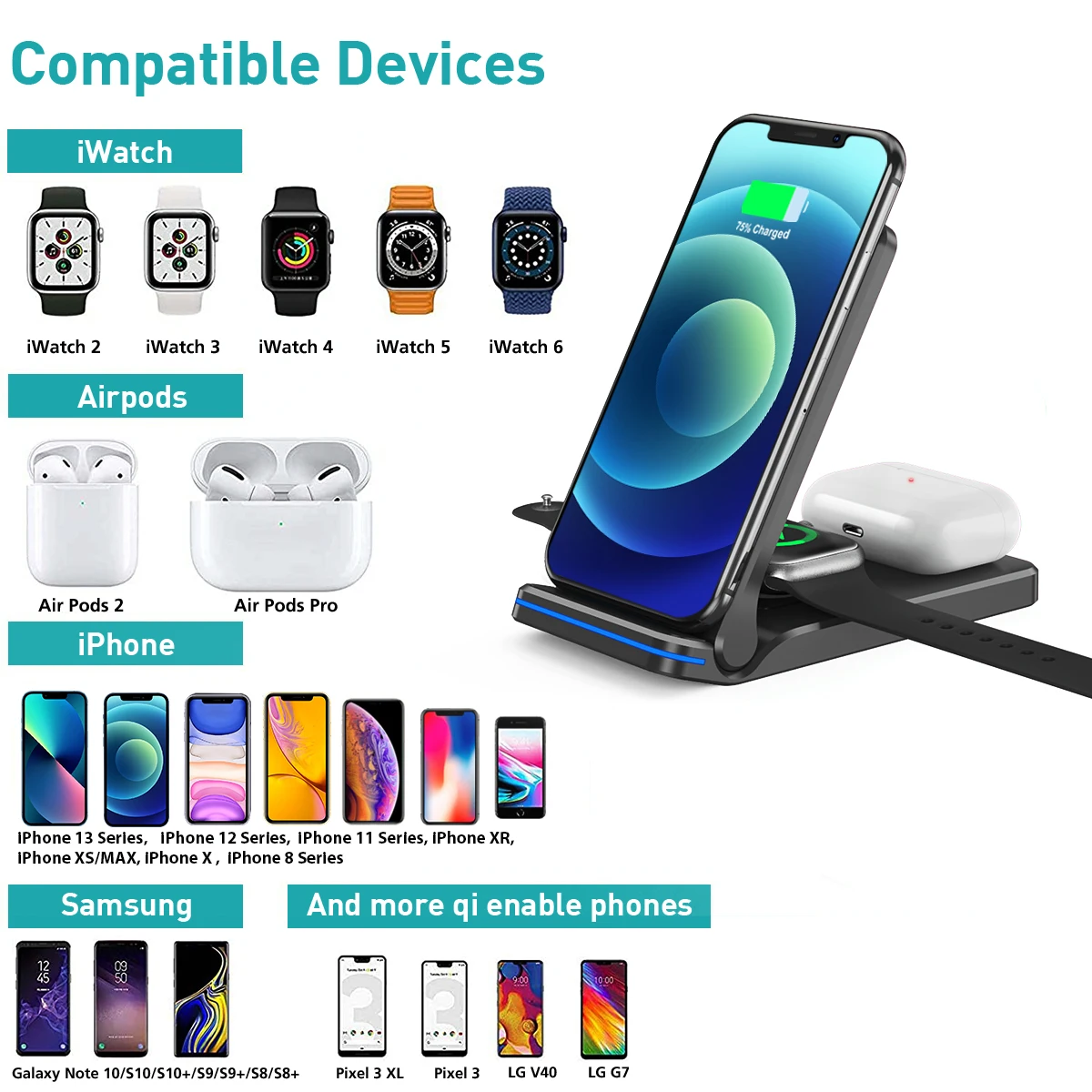 Бесплатный образец 3 в 1 Беспроводное зарядное устройство Подставка Быстрая зарядка держатель для сотового телефона многофункциональное Беспроводное зарядное устройство