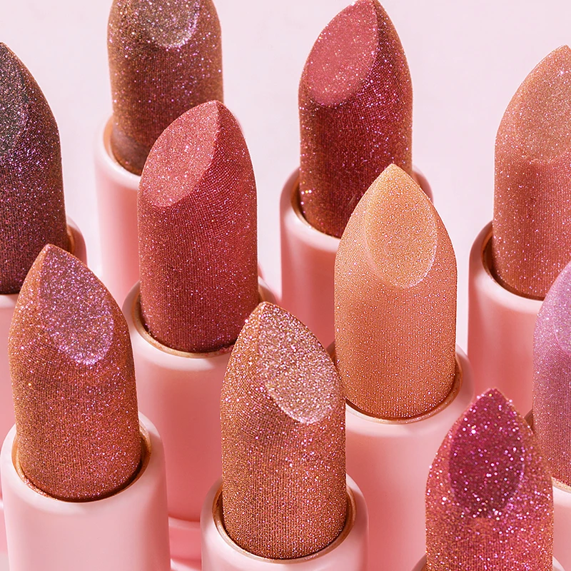 Pudaier 24 Hours Long Lasting Matte Shinny Lipstick Wholesale Vegan Glitter Metallic Lipstick Shimmer 10 Colors Private Label