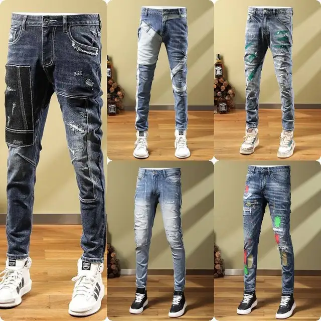 2024 Luxury Style Men's Jeans Fashion Trousers Brands Straight Jeans Men's Stretch Denim street Elastic Trendy