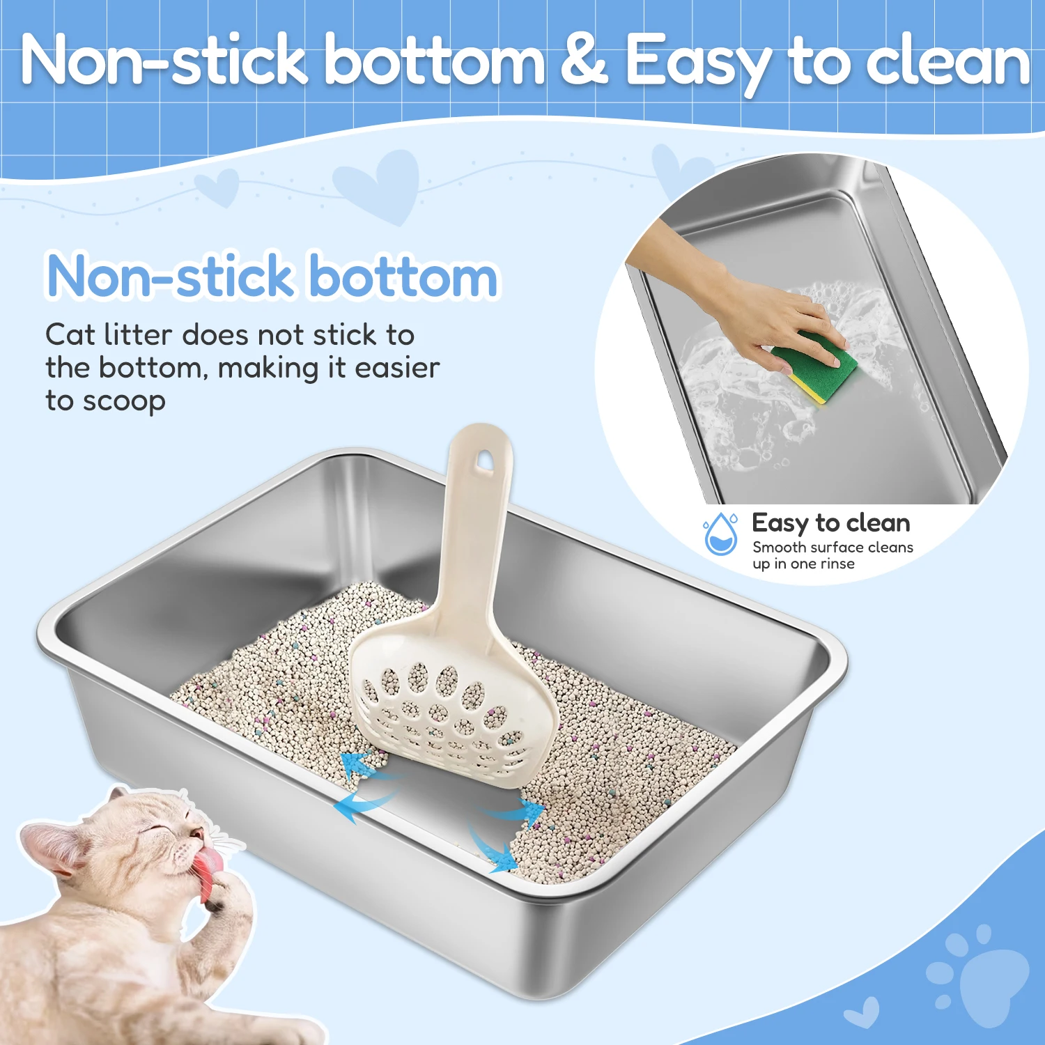 Stainless Steel Large Cat Litter Box Pet Cleaning Kit Oem