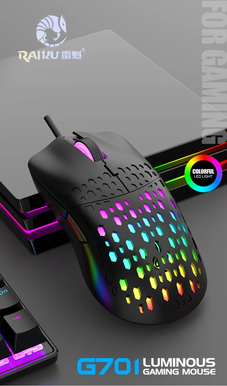 RAIKU G701 Wired Gaming Mouse - Ergonomic Cave Style with RGB ...