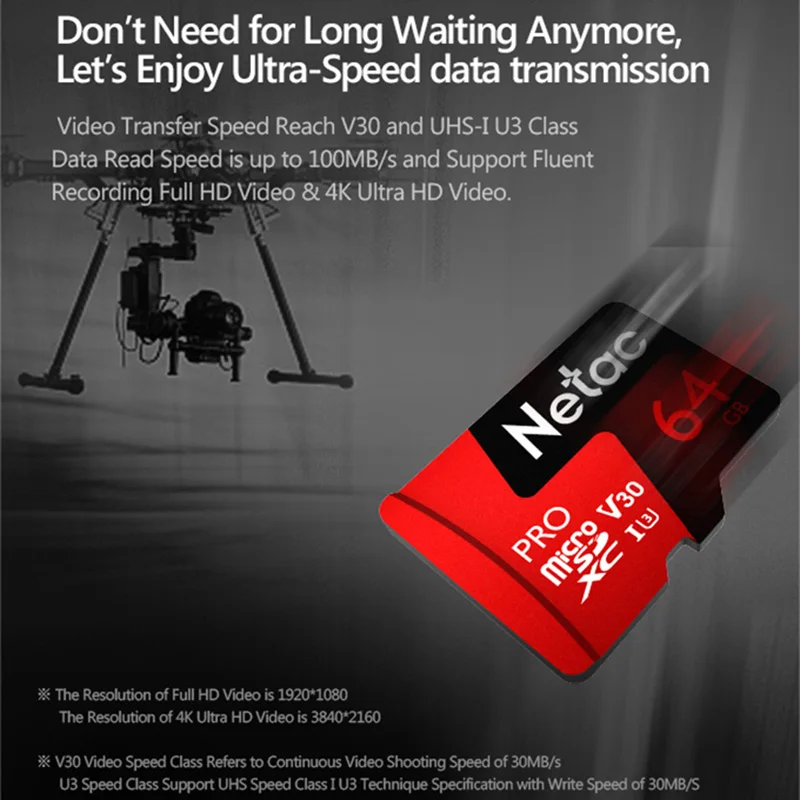 Original Netac P500 Pro 64GB 128GB TF Card U3 V30 Computer Video Card Up to 100MB/s Micro SD Memory Card - ANKUX.COM