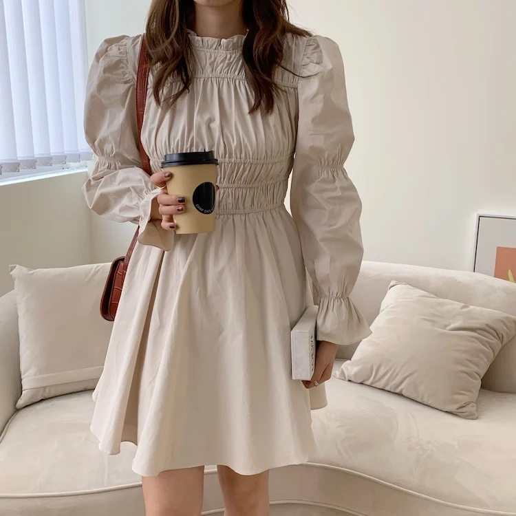 Women Ruffle Collar Puff Sleeve Shirring Umbrella Dress - Buy Umbrella  Dress,Ruffle Collar Dress,Women Dress Ruffle Product on Alibaba.com