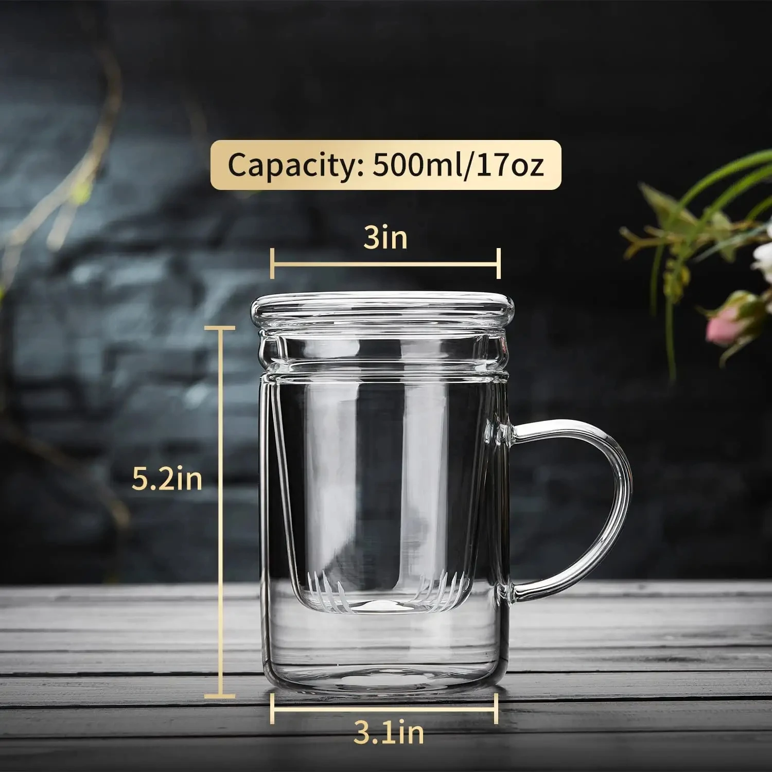 Unbreakable 500ml Borosilicate Glass Tea Mug with Infuser
