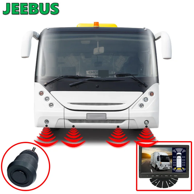 7" Monitor with Reverse Camera  with Ultrasonic Radar Sensor Monitoring 16pcs Sensors for Airport Express Bus