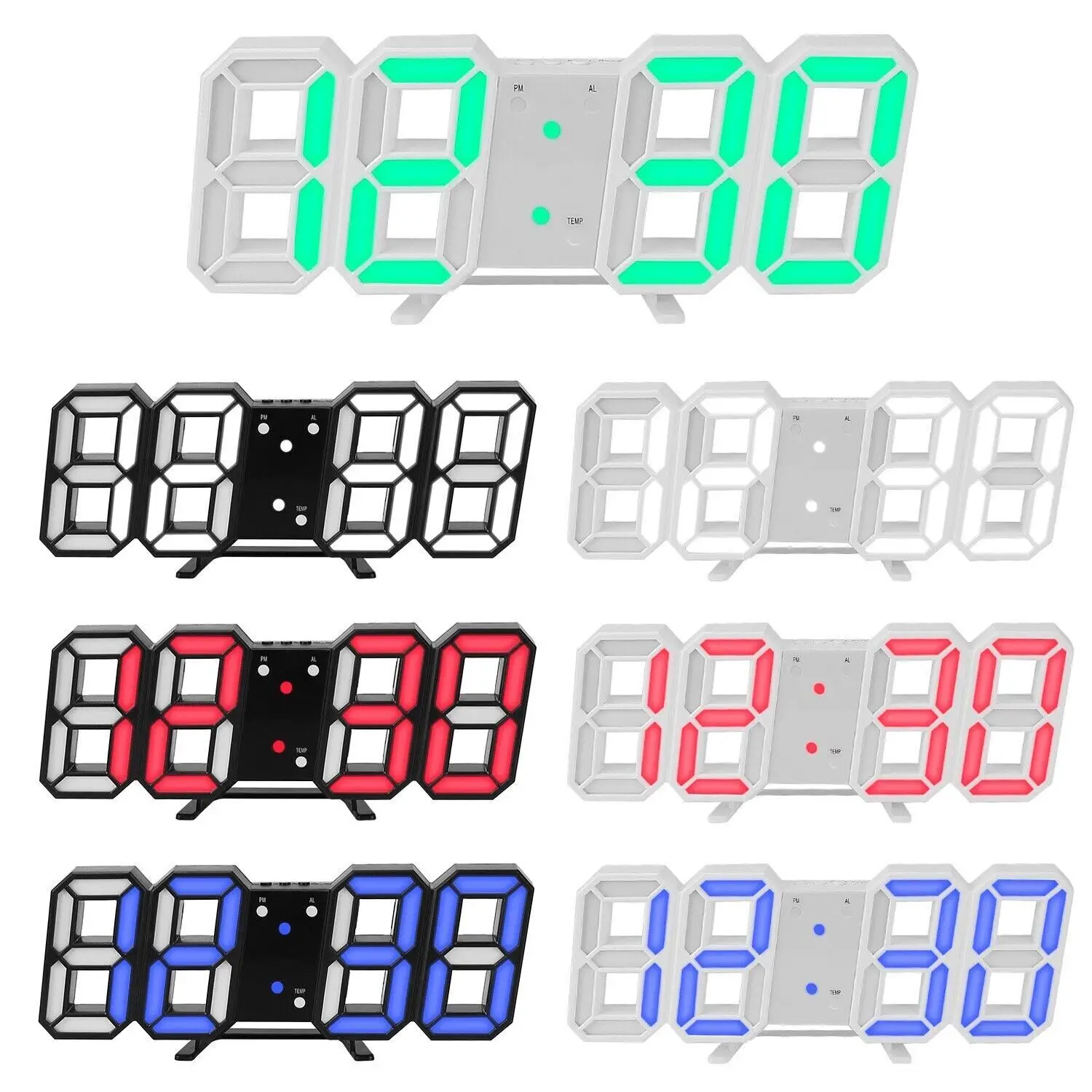 Home Decor 3D LED Digital Timer Table Desk Desktop Electronic Wall Alarm Clock for Warehouse Office Living Room