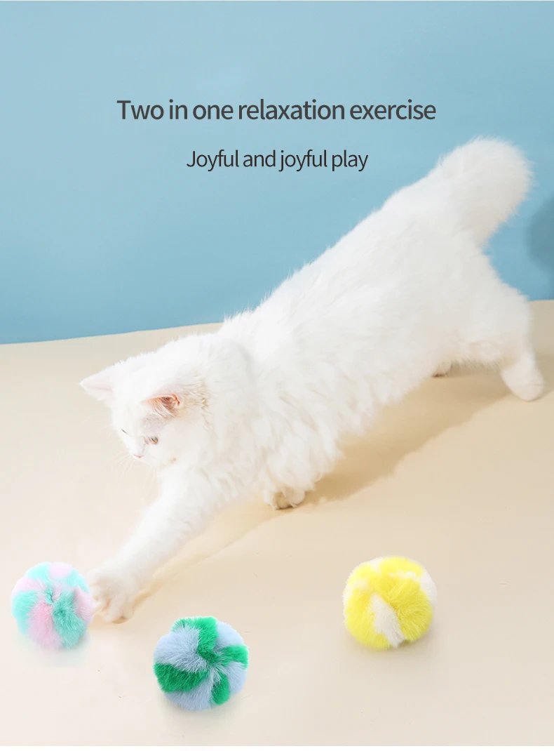 Colorful Light Weight Soft Comfortable Rabbit Plush Cat Toy Ball