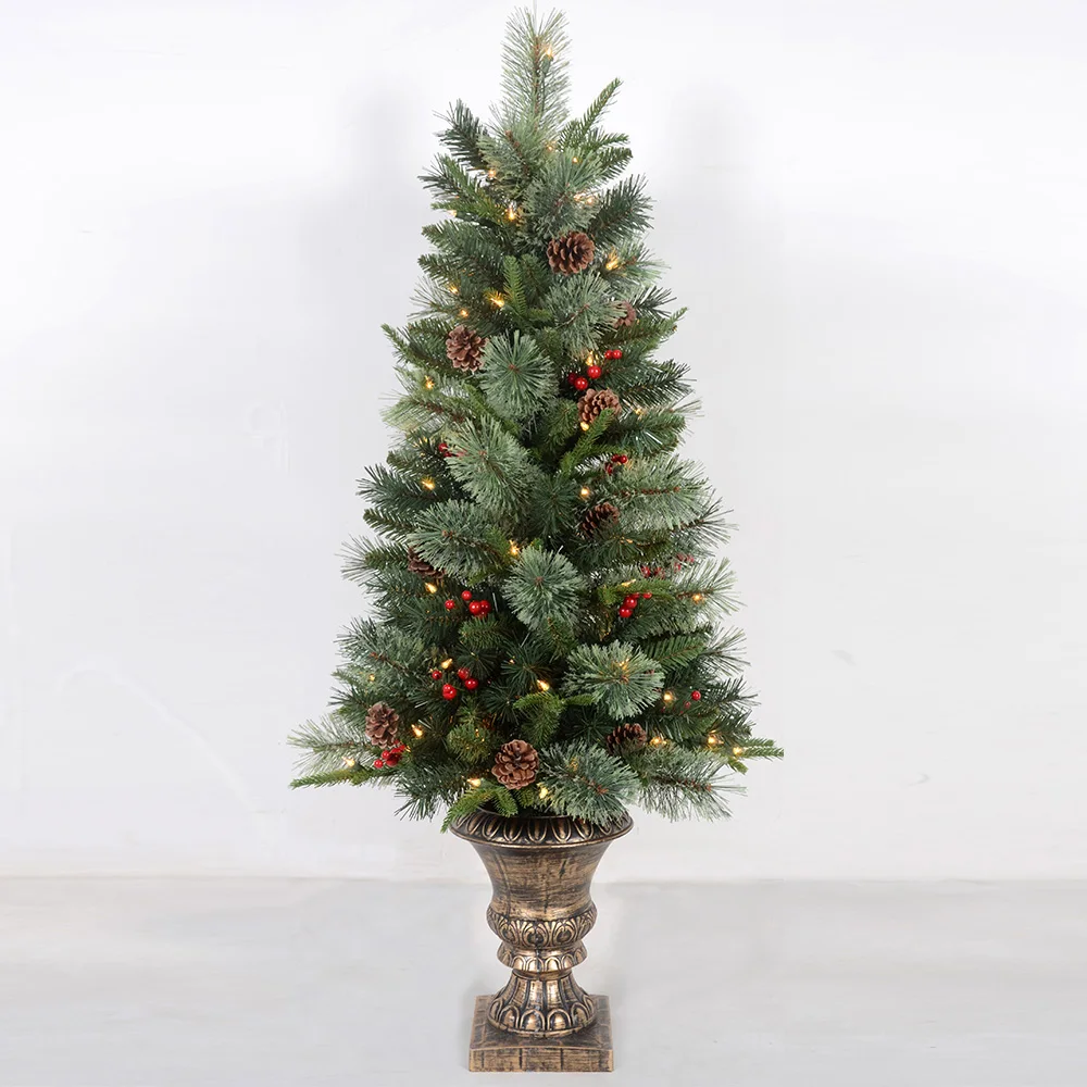 Luxury Artificial Christmas Tree Decorated with Pine Cones, Berry Clusters, Frosted Branches and Pot Base for Home Decor