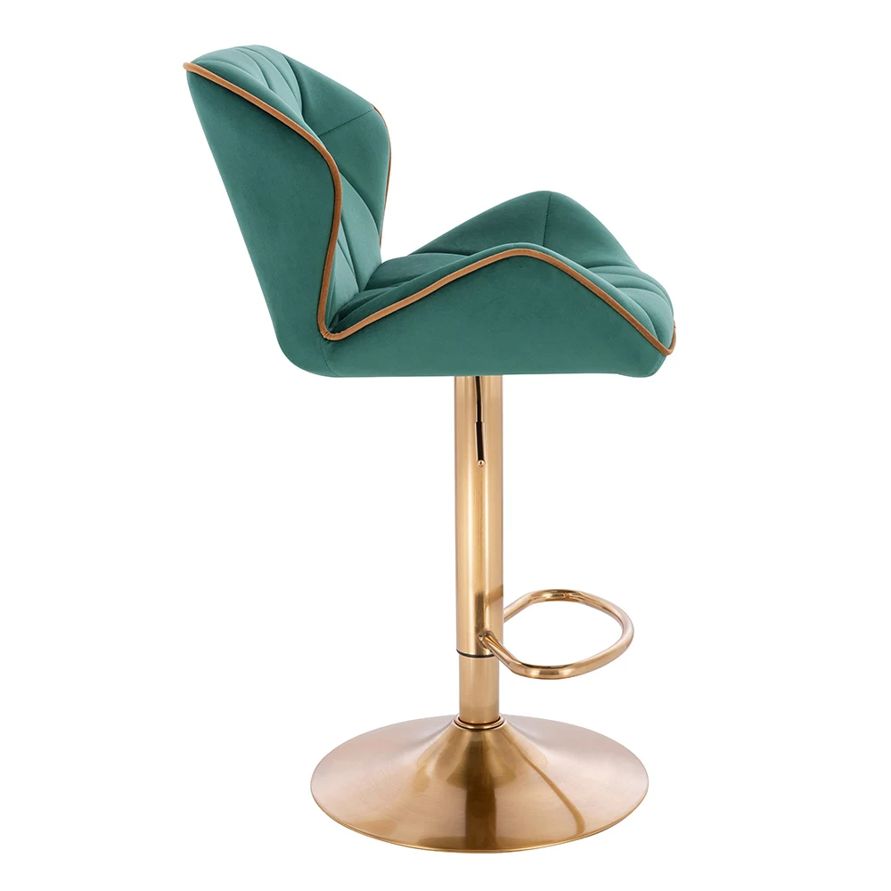 Оптовая продажа, высокий барный стул, Регулируемый поворотный бархатный барный стул с золотыми ножками