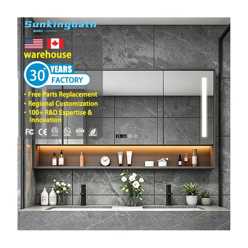 Modern Luxury Home Use Furniture Water-Resistant LED Mirror Bathroom Accessories Set Undermounted Medicine Cabinet with Mirror