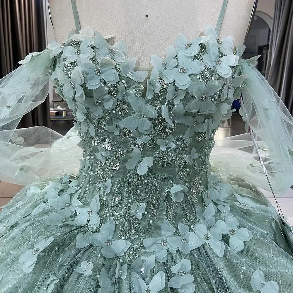 prom dress factory Popular Corset Back Orange 3D Flower Shimmer Mermaid Prom Dress