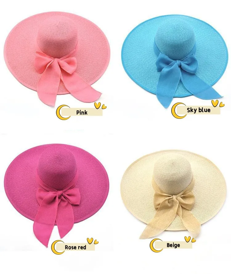 2023 Wholesale New Design Straw Hats Wide Brim Sun Shade High Quality Summer Floppy Beach Women