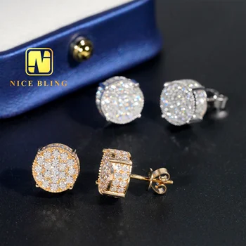 10K Solid Gold Moissanite Earrings Full Iced Out Lab Diamonds 10MM Luxury Men Women Ear Studs For Gift Wedding Engagement