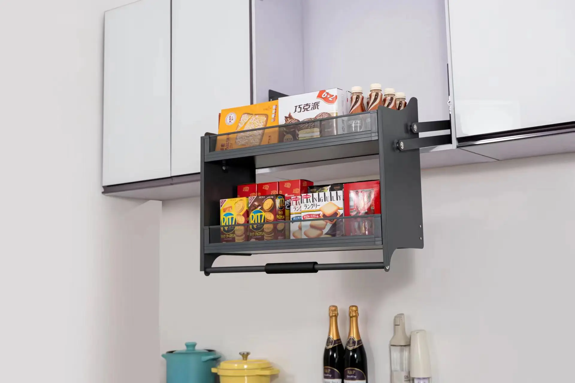 Auto Pull Down Kitchen Cabinet Baskets Kitchen Organizer Spice Rack ...