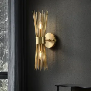 Trending Metal Hardwired Brass Wall Sconce Lamps Bedroom Reto Design Living Room Lobby Wall Light