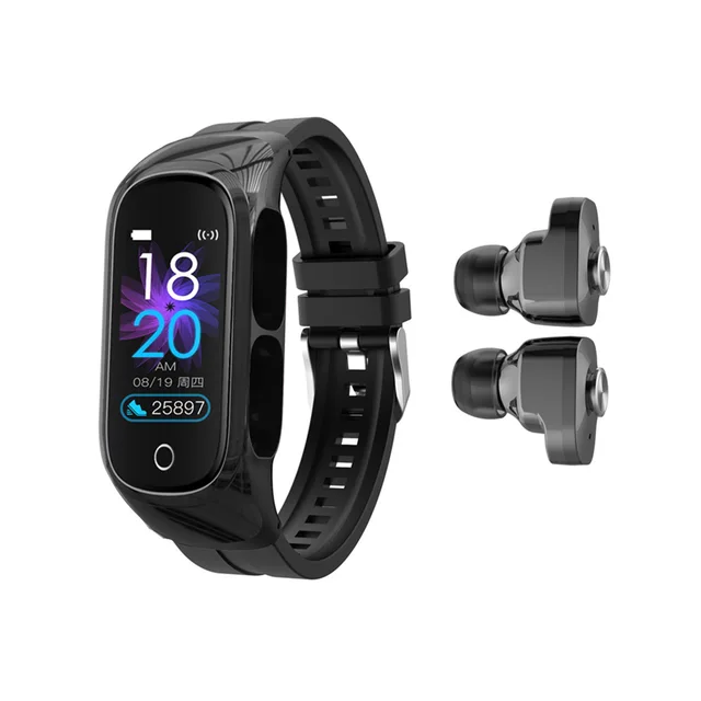 Inteligente N8 smart bracelet blue tooth headset 0.96inch display BT call health monitoring ENC TWS earphone N8 smart watch
