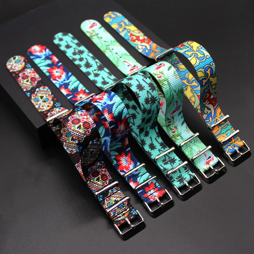 New Pattern Custom Hot Printed Fabric Woven Polyester Nylon Camo Watch Watch Strap Band 20mm Wholesale Manufacturer