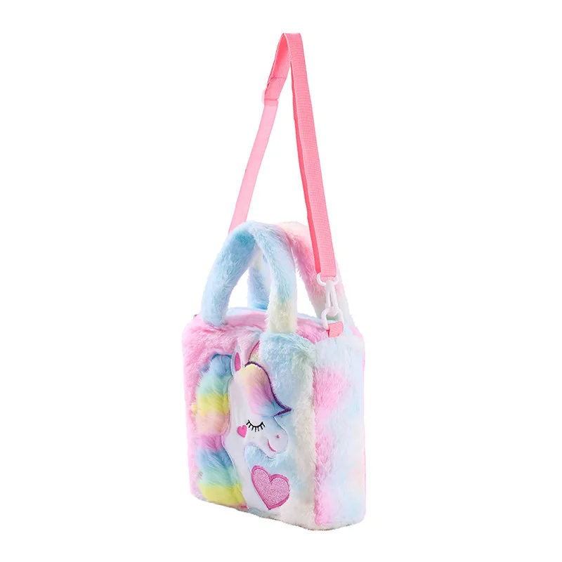 Flywind Unicorn Toddler Tote Bag, Colorful Plush Princess Cute Unicorn Crossbody Handbags Best Gift for Girls 1-6 Years