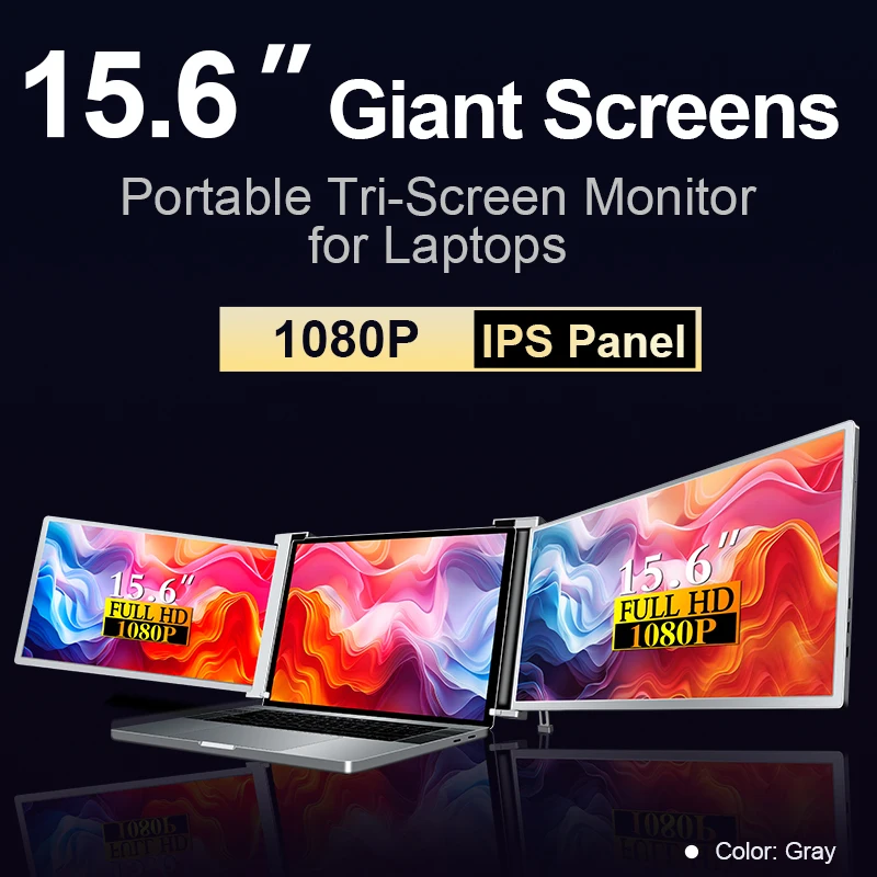 Expandable Bracket FHD Plug and Play Portable LED Screen Folding Monitor 15.6 Inch Multi-screen Triple Monitor for Laptops