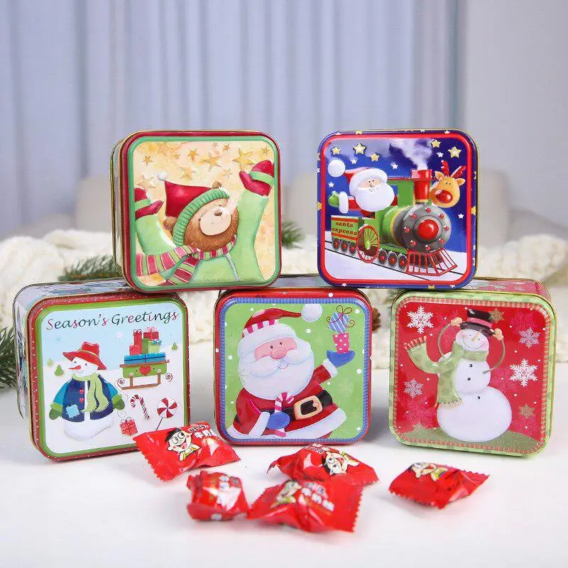 Wholesale food grade square christmas cookie tin baking chocolate tin box packaging cake metal can christmas tin box manufacture