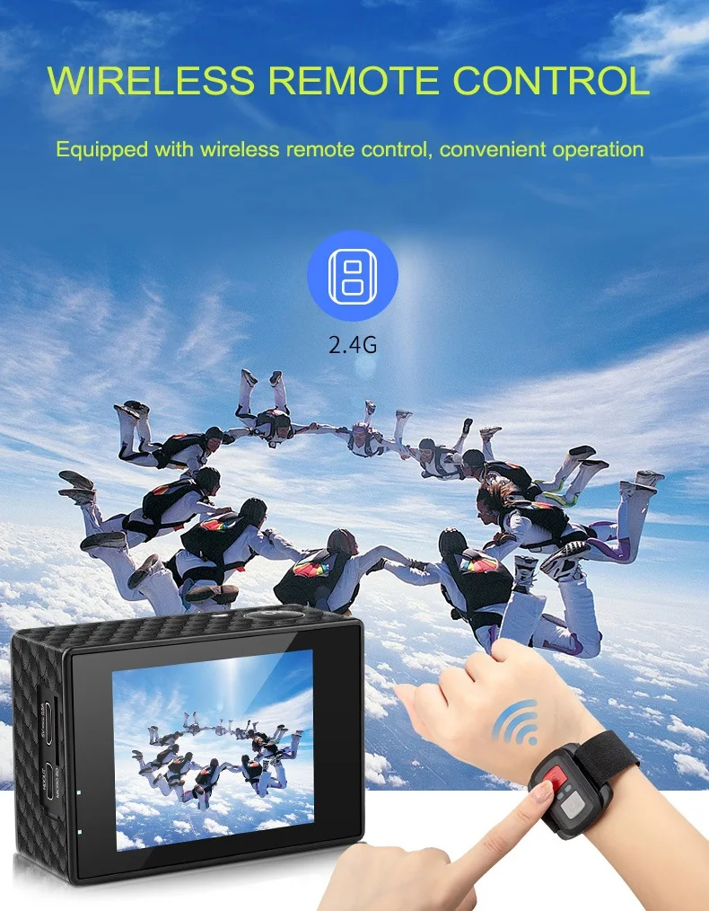 Caméra d'action Ultra HD 4K/30fps WiFi 2 Pouces 170D Casque étanche sous-Marin Enregistrement vidéo caméras de Sport caméscopes extérieurs (Color : White