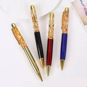 High Quality Beauty Fashion Big Golden Foil Shiny Glitter Floating Liquid Sparkle Metallic Glitter Ball Pen with Custom Logo