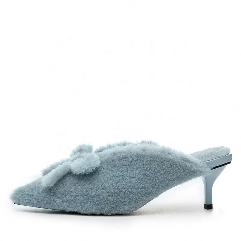 fur kitten heel slippers