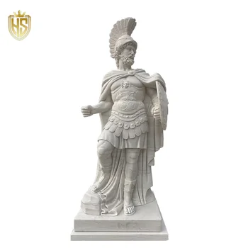 Famous Garden White Marble Statue Roman Warrior Sculpture Hand Carved European Soldier Figure