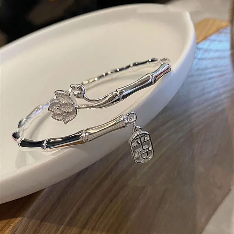 Trendy Charm Silver Color Snow Lotus Cuff Bracelets