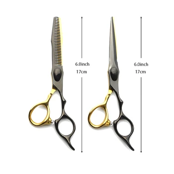 6.0\" Black Gold Barber Shears Stainless Steel Straight Blade Hair and Thin Shears for Salon & Household Haircut