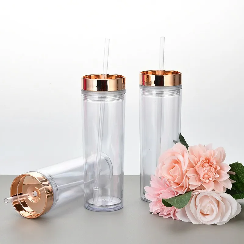 Rose Gold Floral Glass Can With Lid and Straw 