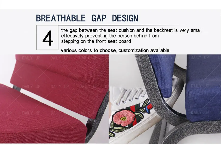 Upholstered Church Pray Chair With Armrests Metal Frame Theater Chair With Customization Logo Padded Auditorium Chair