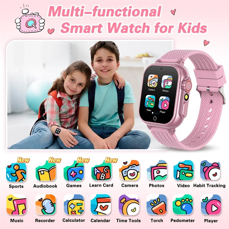 D15 Kids Game Smart Watch With 32 Puzzle Game Calculator Torch 12/24hr  Educational Learning Toy for Age 3-10 Student Girls Boys