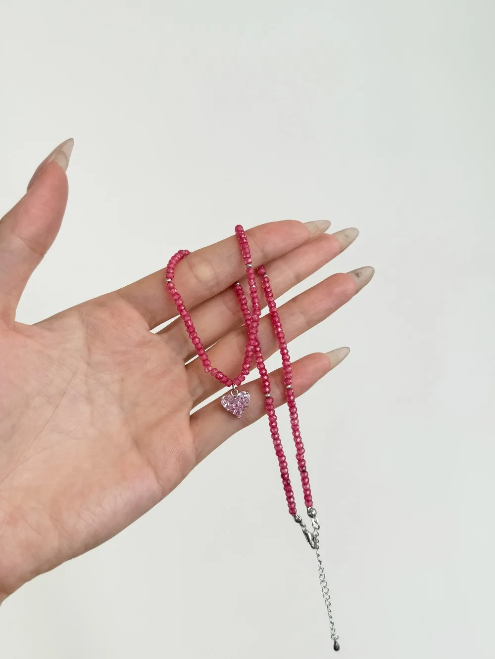 KAKODIY Bohemian Zircon Pendant Crystal Beaded Necklace Women Summer Beach Girl Gift 925 Sterling Silver Jewelry Beads Pink Heart Necklace detail 4
